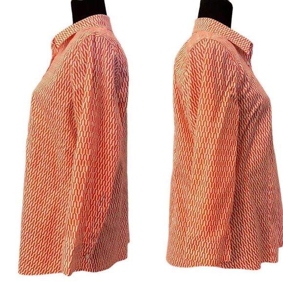 Talbots Coral and White Geometric Print Fitted Button Down Top Size 12 - Picture 3 of 14